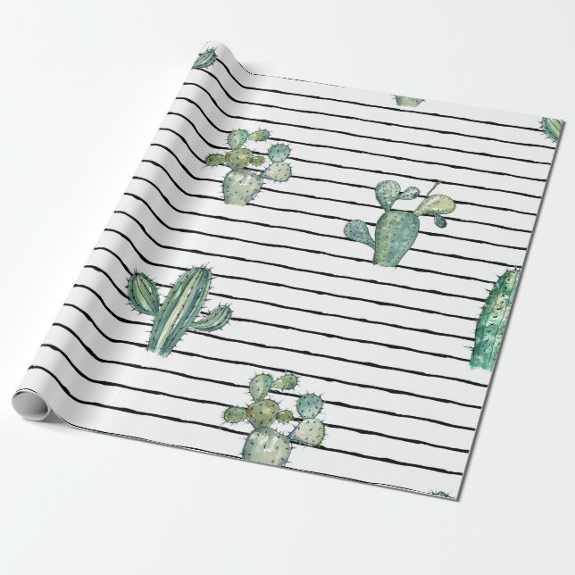 Watercolor cactus seamless pattern wrapping paper (Unrolled)