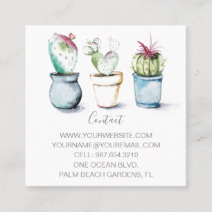 Watercolor Cactus Small Marketing Square Business Card
