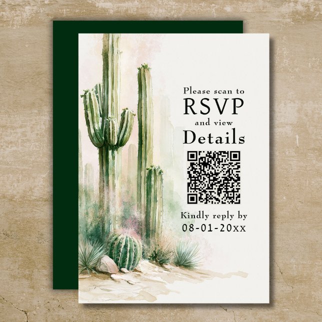 Watercolor Cactus Southwest Desert QR Code Wedding RSVP Card (Watercolor Cactus Southwest Desert QR Code Wedding RSVP Card)