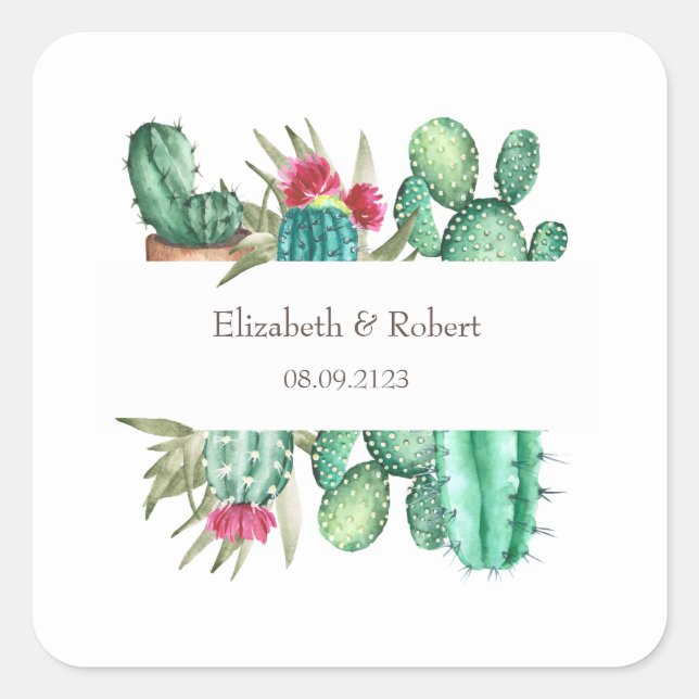 Watercolor Cactus Square Sticker (Front)