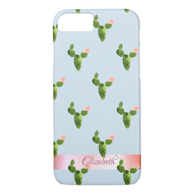 Watercolor Cactus ,Stripe - Personalised Case-Mate iPhone Case (Back)