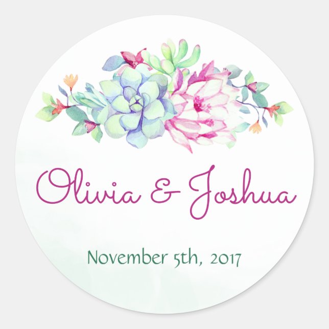 Watercolor Cactus & Succulent Wedding Stickers (Front)