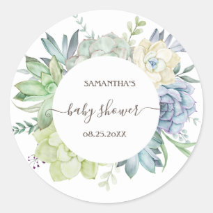 Watercolor Cactus Succulents Baby Shower Classic Round Sticker