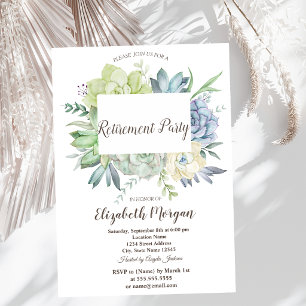 Watercolor Cactus Succulents Dots Retirement  Invitation