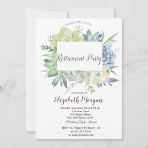 Watercolor Cactus Succulents Dots Retirement  Invitation