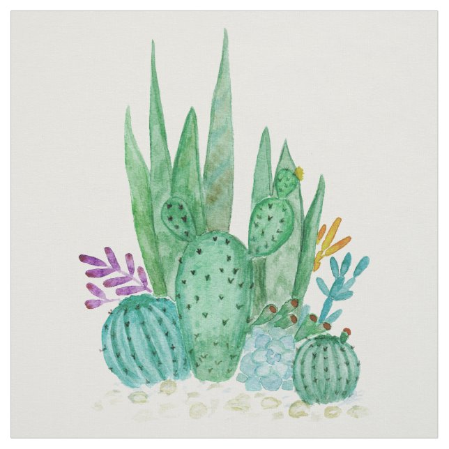Watercolor , cactus , succulents fabric (Swatch)