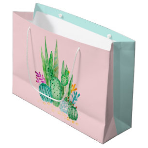 Watercolor , cactus , succulents large gift bag