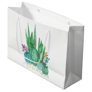 Watercolor , cactus , succulents large gift bag