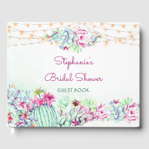 Watercolor Cactus Succulents Lights Bridal Shower Guest Book