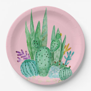 Watercolor , cactus , succulents paper plate