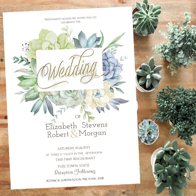Watercolor Cactus Succulents Polka Dots Wedding Invitation (Creator Uploaded)