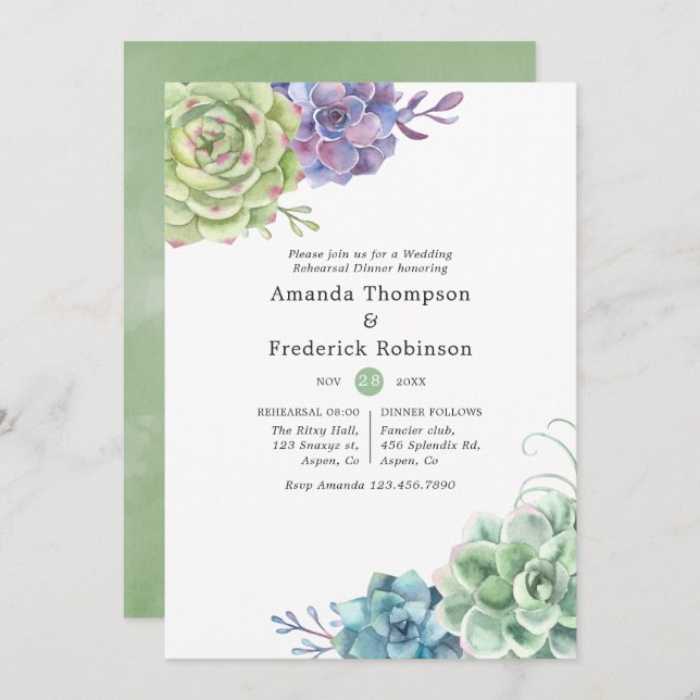 Watercolor Cactus Succulents Rehearsal Dinner Invitation (Front/Back)