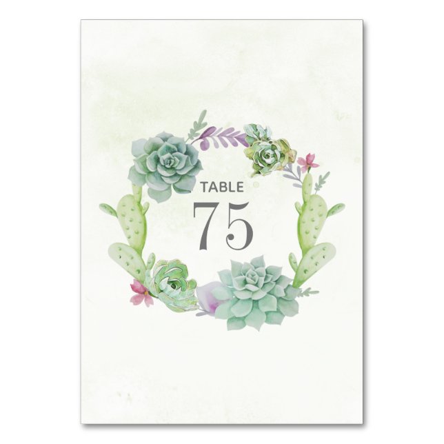Watercolor Cactus Succulents Wedding Table Number (Front)