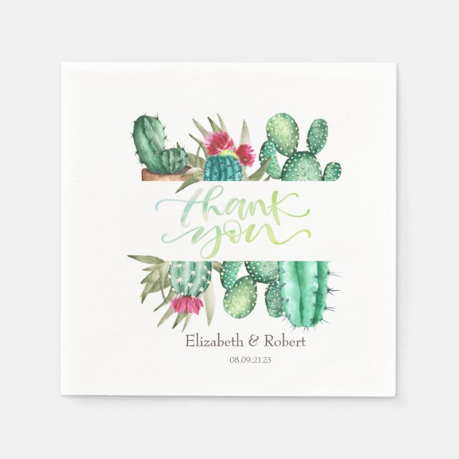 Watercolor Cactus Thank You Card Napkin (Front)