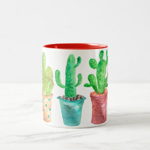 Watercolor Cactus Two-Tone Coffee Mug