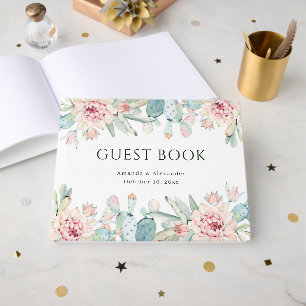 Watercolor Cactus Wedding   Boho Desert Floral Guest Book