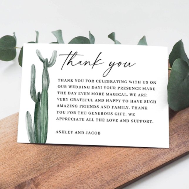 Watercolor Cactus Wedding | Desert Botanical Thank You Card (Creator Uploaded)