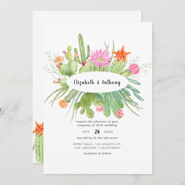 Watercolor Cactus Wedding Invitation (Front/Back)