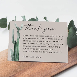 Watercolor Cactus Wedding. Light Taupe Grey Desert Thank You Card