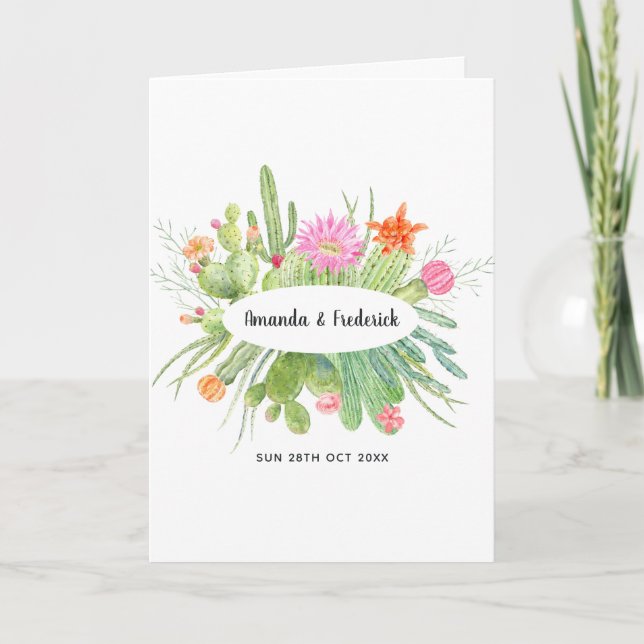 Watercolor Cactus Wedding Programme (Front)