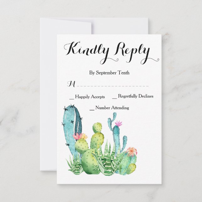 Watercolor Cactus Wedding RSVP Response Card (Front)
