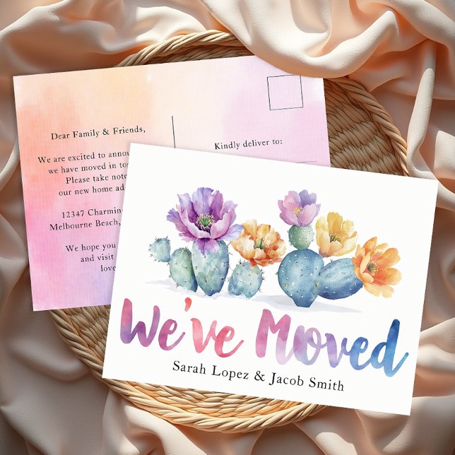  Watercolor Cactus We've Moved Announcement Postcard (We've Moved Postcard)