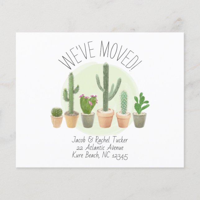 Watercolor Cactus We've Moved Moving Announcement (Front)
