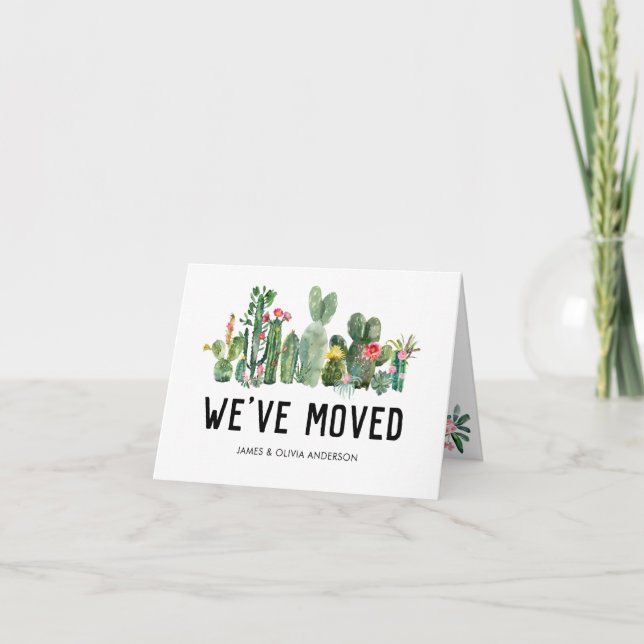 Watercolor Cactus We've Moved New Home Cute Moving Announcement (Front)