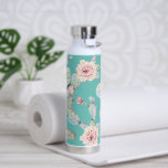 Watercolor Cactus with Flowers Modern Teal Water Bottle<br><div class="desc">Pretty and modern watercolor cactus art on teal.</div>