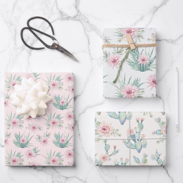 Watercolor Cactus Wrapping Paper Sheet (Front)