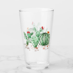 Watercolor cactuses cacti opuntia hand drawn plant glass