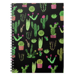 Watercolor Cactuses Plant Seamless Background Notebook