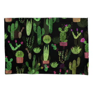 Watercolor Cactuses Plant Seamless Background Pillowcase
