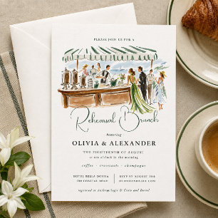 Watercolor Café Rehearsal Brunch Invitation