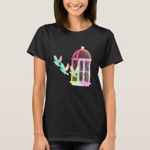 Watercolor Cage Birds Flying Art Bird Watching 1 T-Shirt
