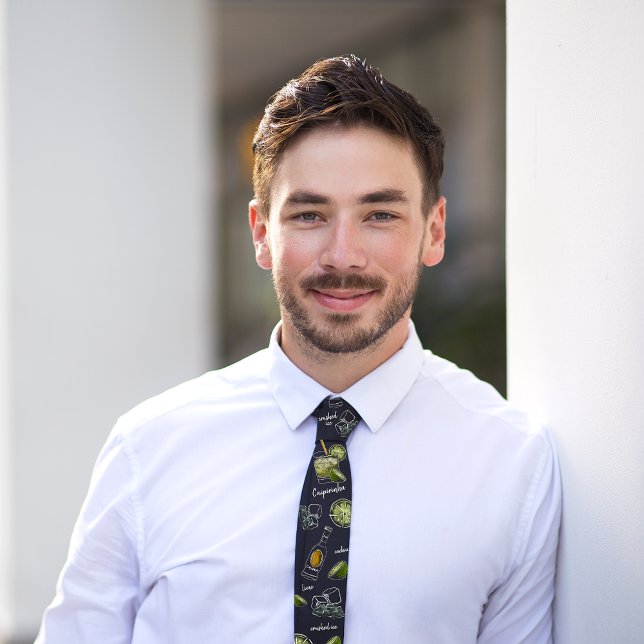 Watercolor Caipirinha Cocktail Black Gift Neck Tie (Creator Uploaded)