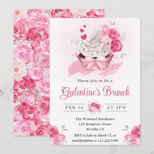 Watercolor Cake and Flowers Galentine's Brunch Invitation