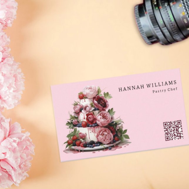 Watercolor Cake Elegant Professional Pastry Chef   Business Card (Creator Uploaded)