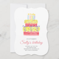 Watercolor Cake First Birthday Invitation