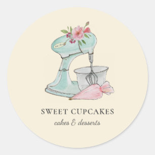 Watercolor Cake mixer Bakery peach Classic Round Sticker