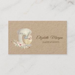 Watercolor Cake Mixer Flowers Bakery Business Card