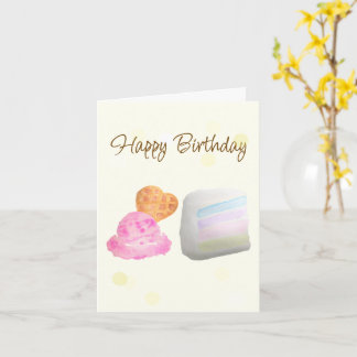 Watercolor Cake Slice and Ice Cream Birthday Card