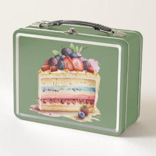 Watercolor Cake Slice Delight Metal Lunch Box