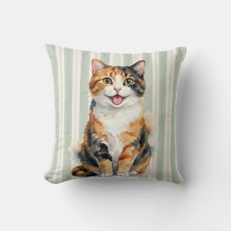 Watercolor Calico Cat Pillow Cover