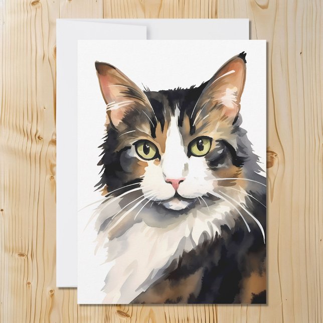 Watercolor Calico Cat Portrait Holiday Card (Creator Uploaded)