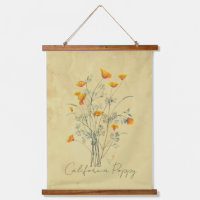 Watercolor California Poppy Flower Floral Art Hang