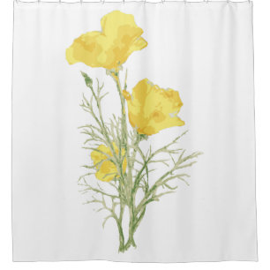 Watercolor California Poppy Yellow Green Flower Shower Curtain