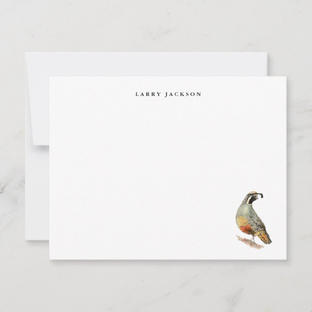 Watercolor California Quail Personalised Flat Card (Front)