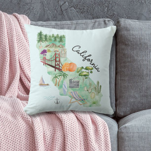 Watercolor California State Art Map Cushion