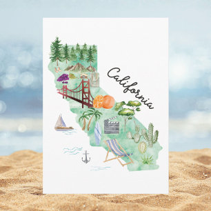 Watercolor California State Art Map Flat Greeting Card